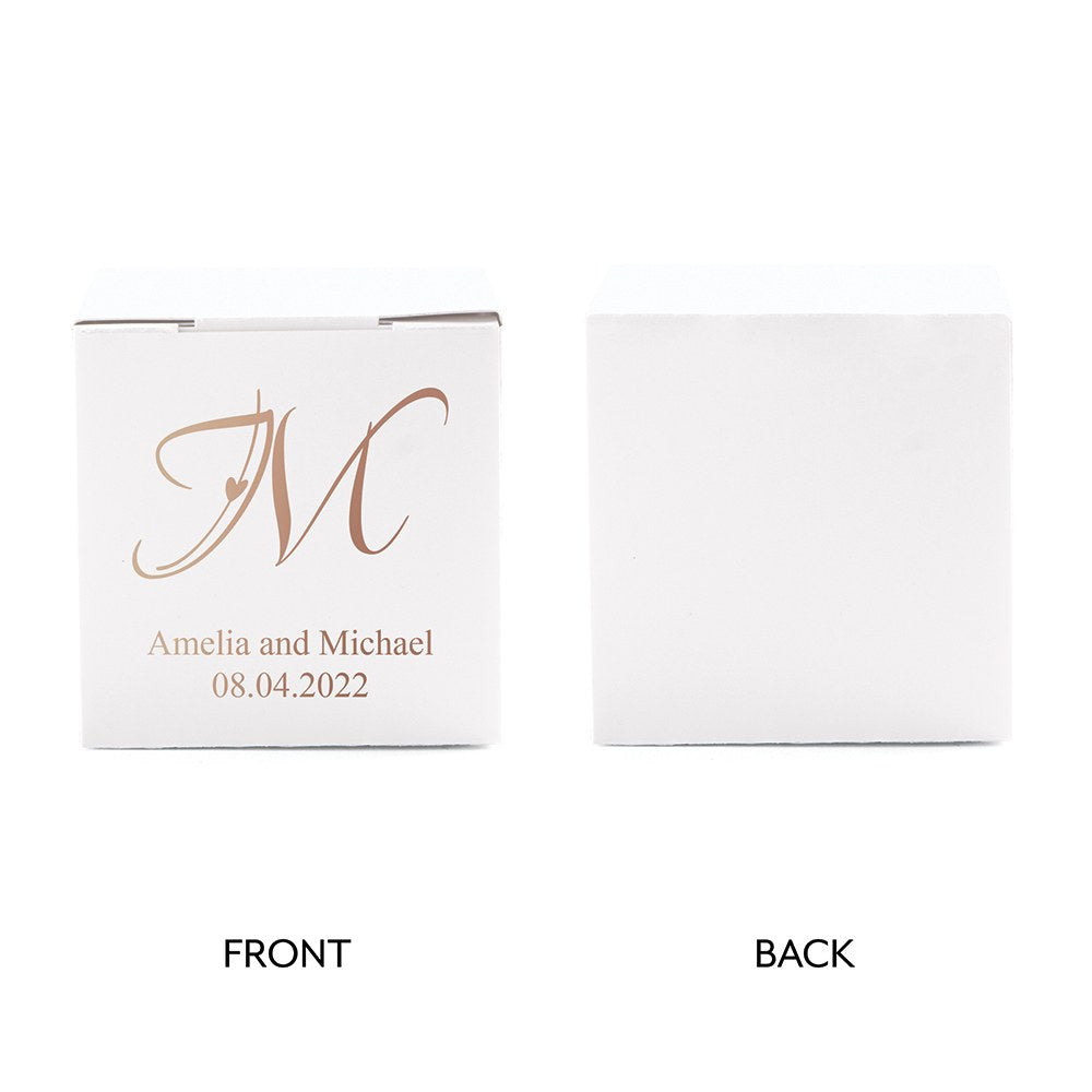 MINI CUSTOM FOIL PRINTED SQUARE PAPER FAVOR BOXES - CLASSIC FILIGREE MONOGRAM - AyaZay Wedding Shoppe