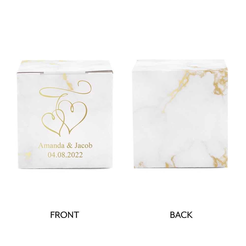 MINI CUSTOM FOIL PRINTED SQUARE PAPER FAVOR BOXES - DOUBLE HEARTS