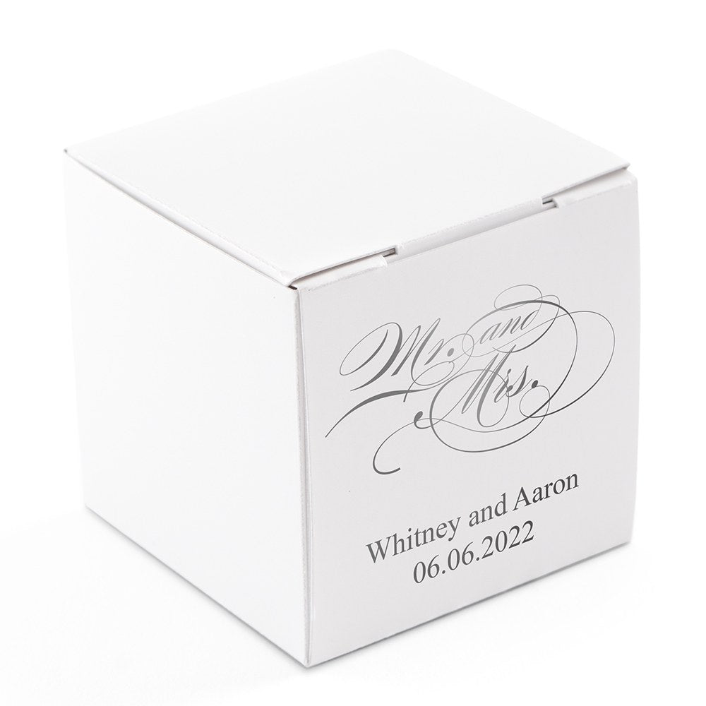 MINI CUSTOM FOIL PRINTED SQUARE PAPER FAVOR BOXES -MR. & MRS. SCRIPT - AyaZay Wedding Shoppe