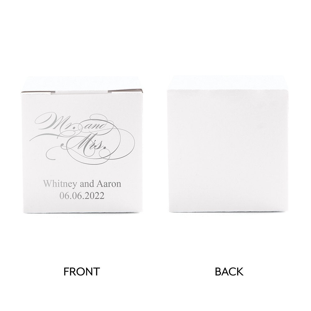MINI CUSTOM FOIL PRINTED SQUARE PAPER FAVOR BOXES -MR. & MRS. SCRIPT - AyaZay Wedding Shoppe