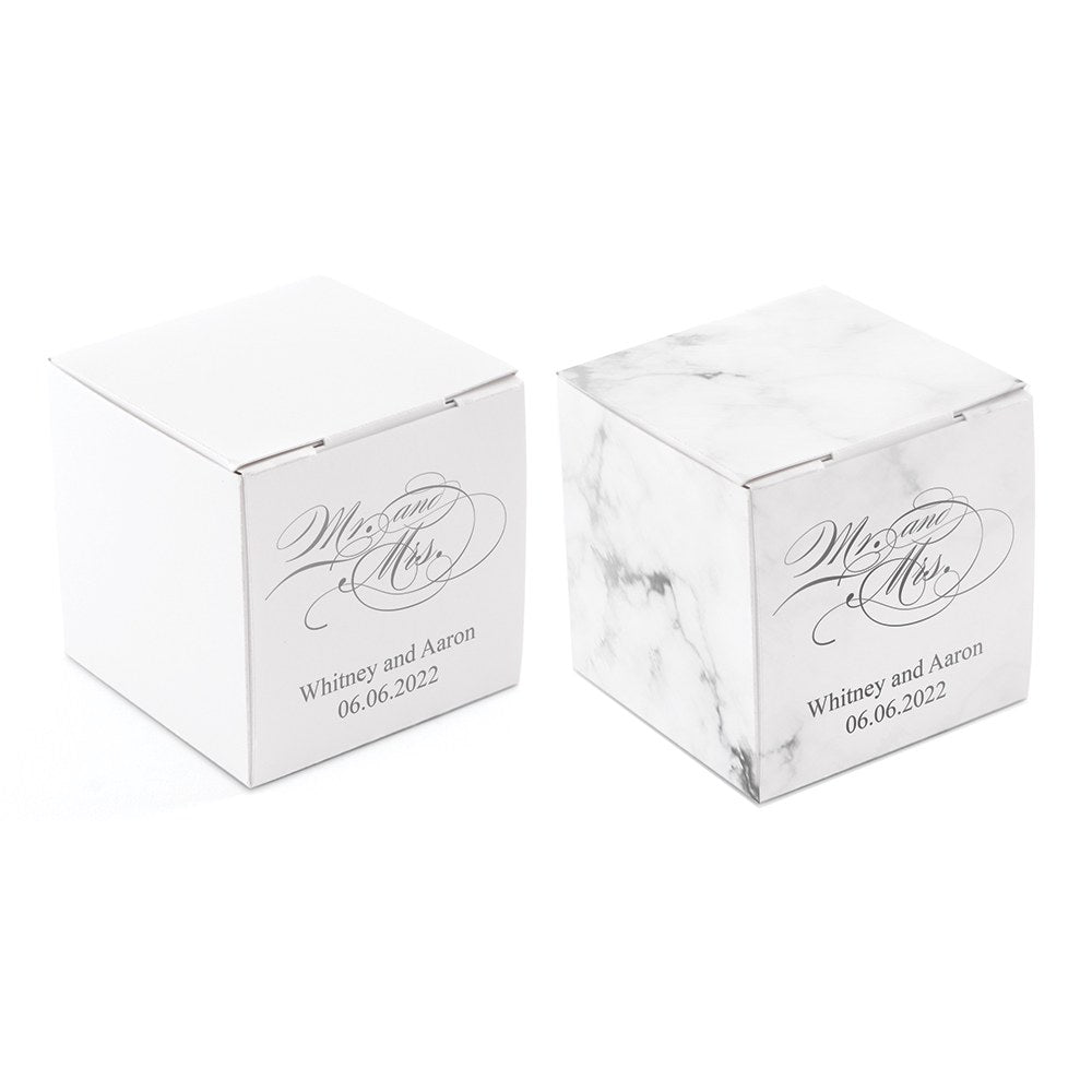 MINI CUSTOM FOIL PRINTED SQUARE PAPER FAVOR BOXES -MR. & MRS. SCRIPT - AyaZay Wedding Shoppe