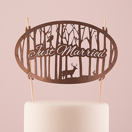 JUST MARRIED WOODLAND WOOD VANEER CAKE TOPPER - AyaZay Wedding Shoppe