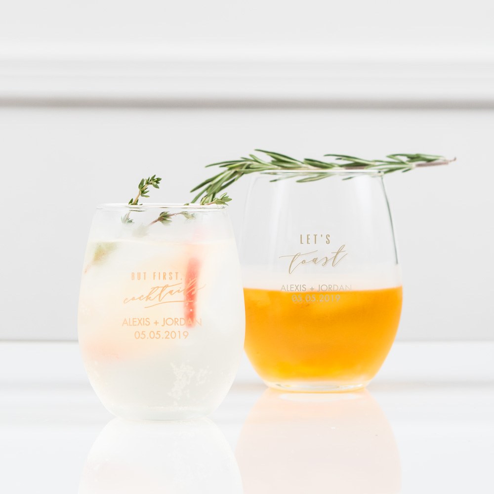 PERSONALIZED STEMLESS WINE GLASSES - SMALL - AyaZay Wedding Shoppe