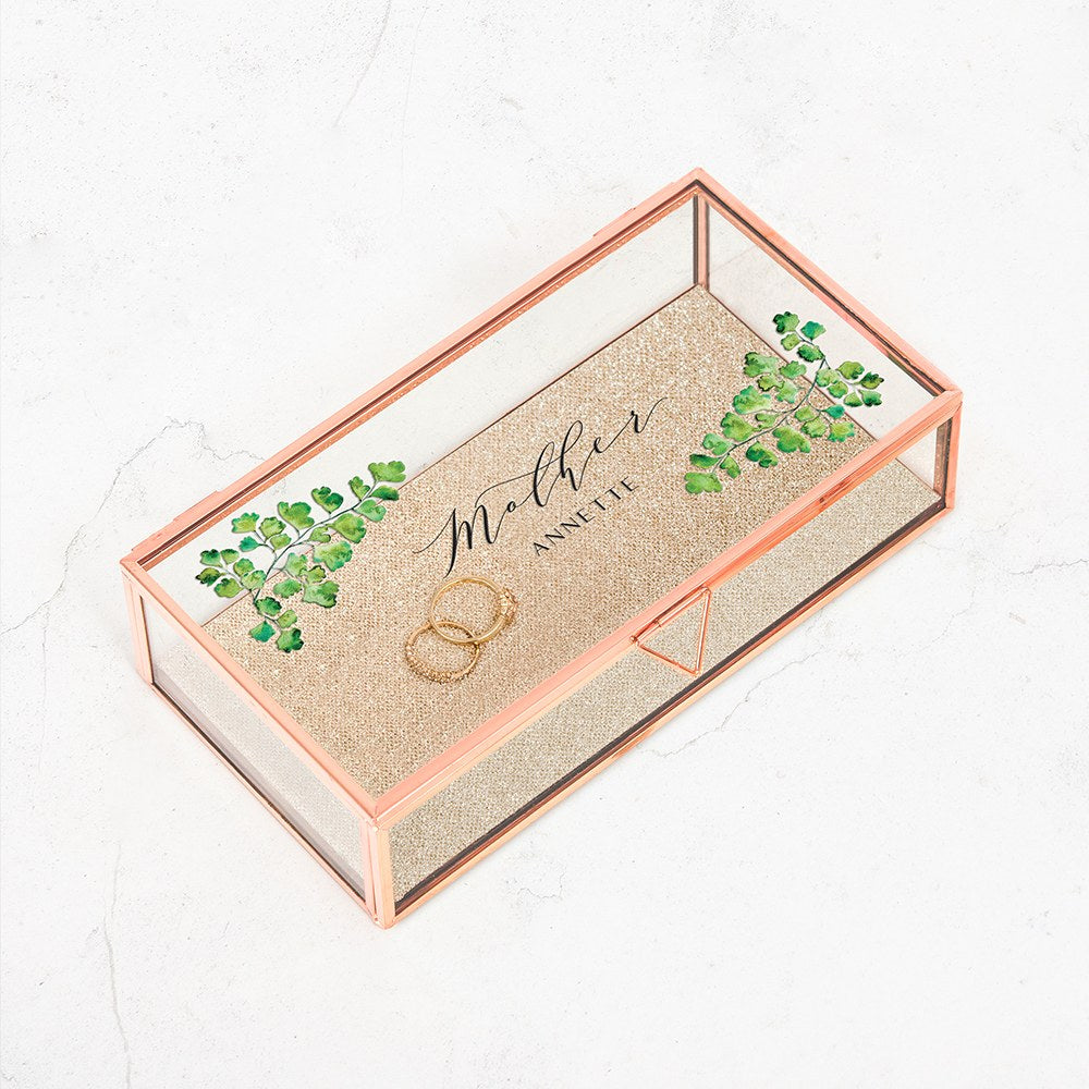 LARGE PERSONALIZED RECTANGLE GLASS JEWELRY BOX - GREENERY - AyaZay Wedding Shoppe