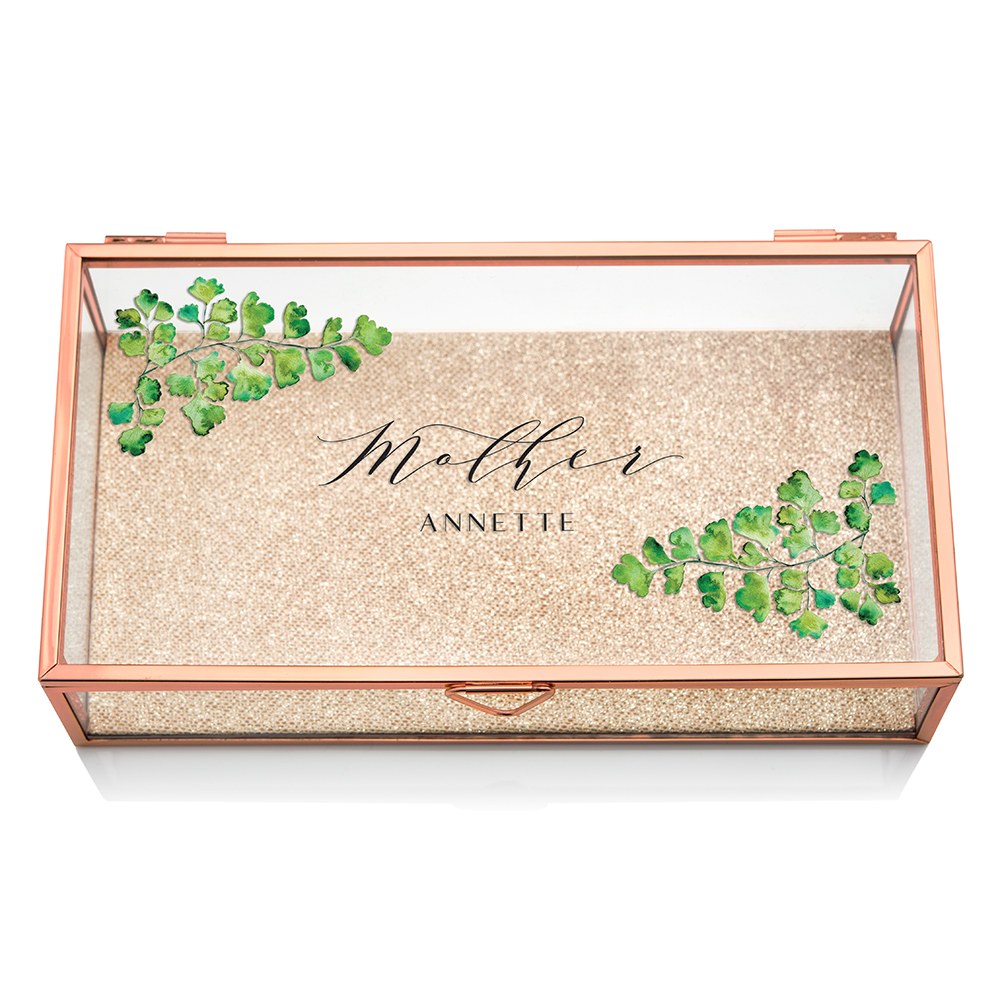 LARGE PERSONALIZED RECTANGLE GLASS JEWELRY BOX - GREENERY - AyaZay Wedding Shoppe