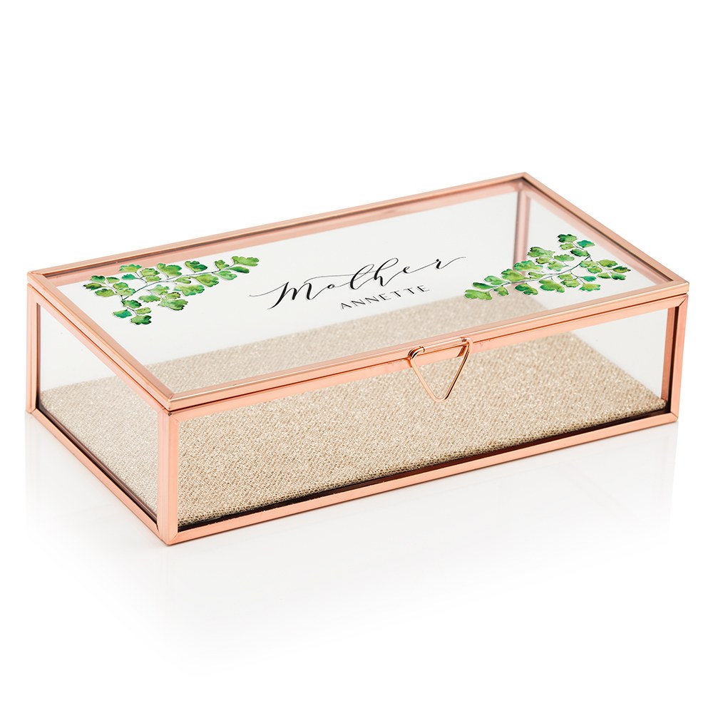 LARGE PERSONALIZED RECTANGLE GLASS JEWELRY BOX - GREENERY - AyaZay Wedding Shoppe
