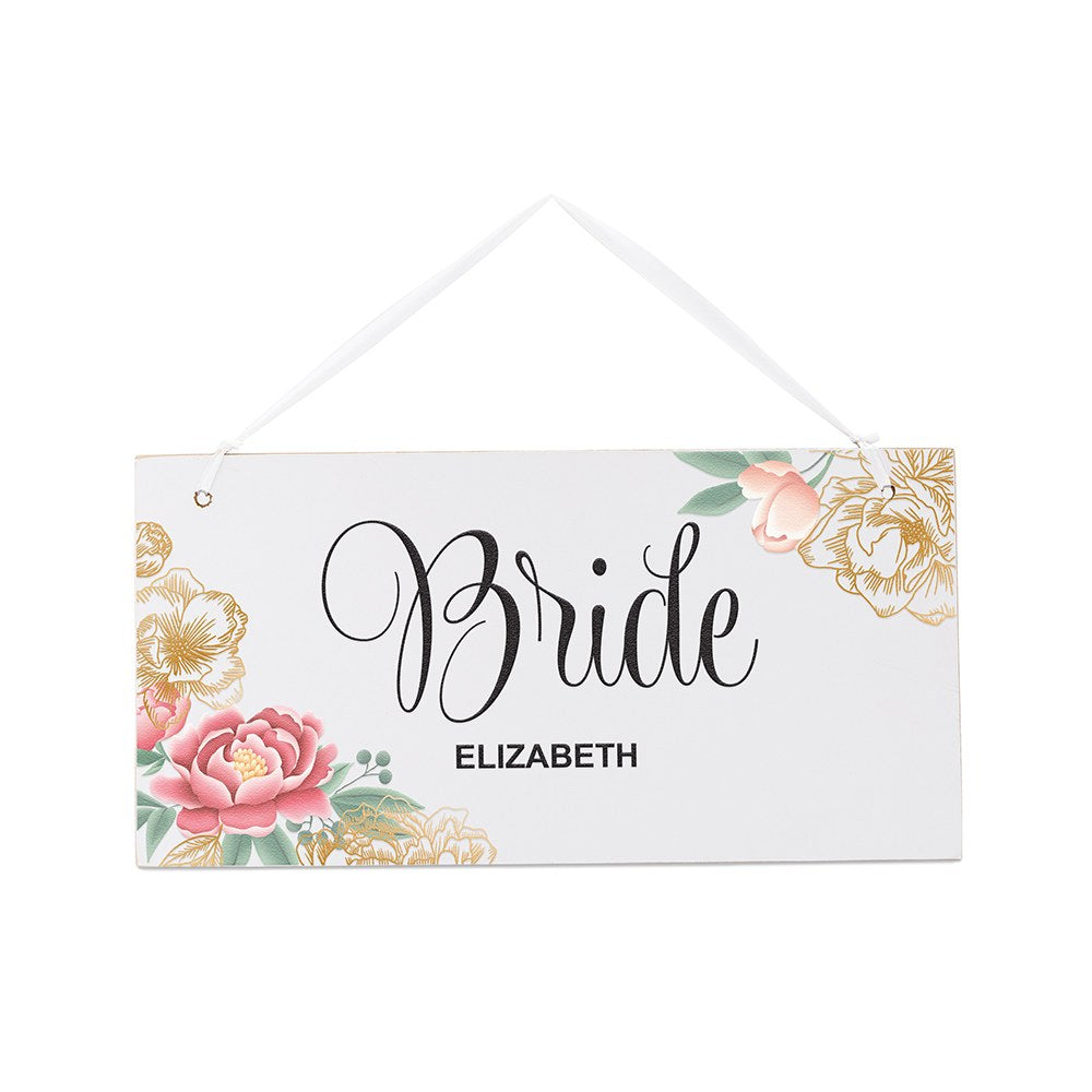 SMALL PERSONALIZED WOODEN WEDDING SIGN - WHITE MODERN FLORAL - BRIDE - AyaZay Wedding Shoppe