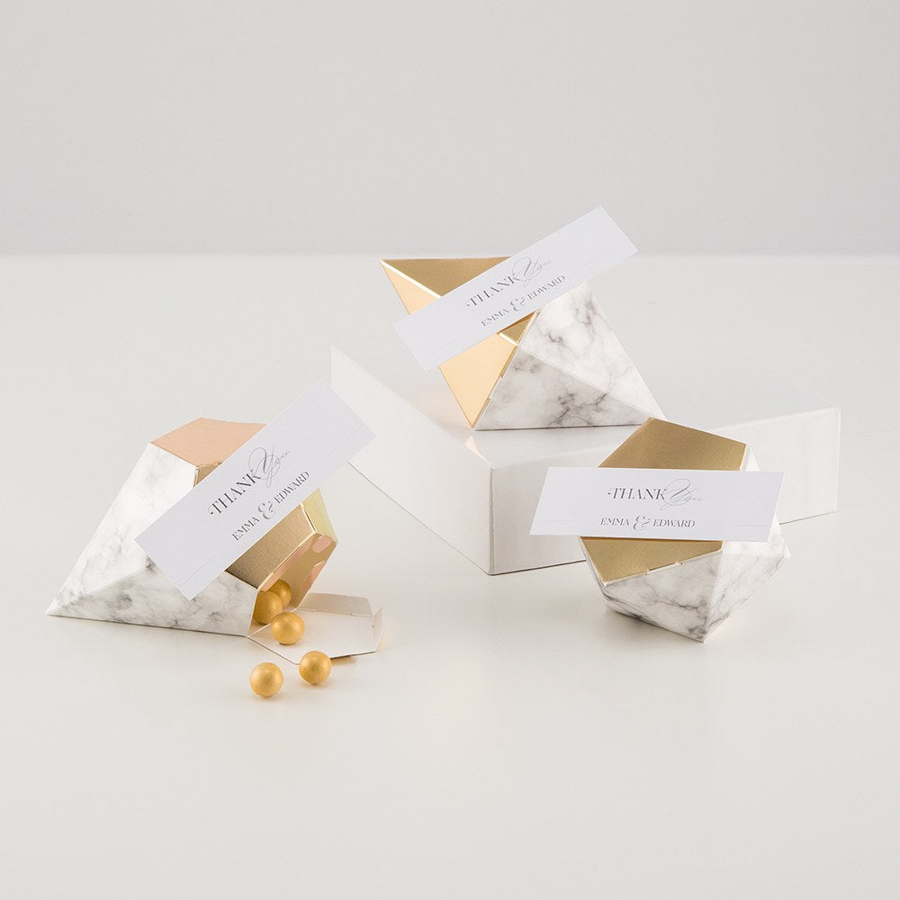 MODERN GEOMETRIC MARBLE & GOLD PARTY FAVOUR BOXES (12/pkg) - AyaZay Wedding Shoppe