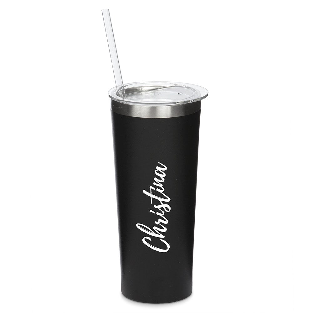 PERSONALIZED BLACK STAINLESS STEEL DRINK TUMBLER - CALLIGRAPHY PRINT