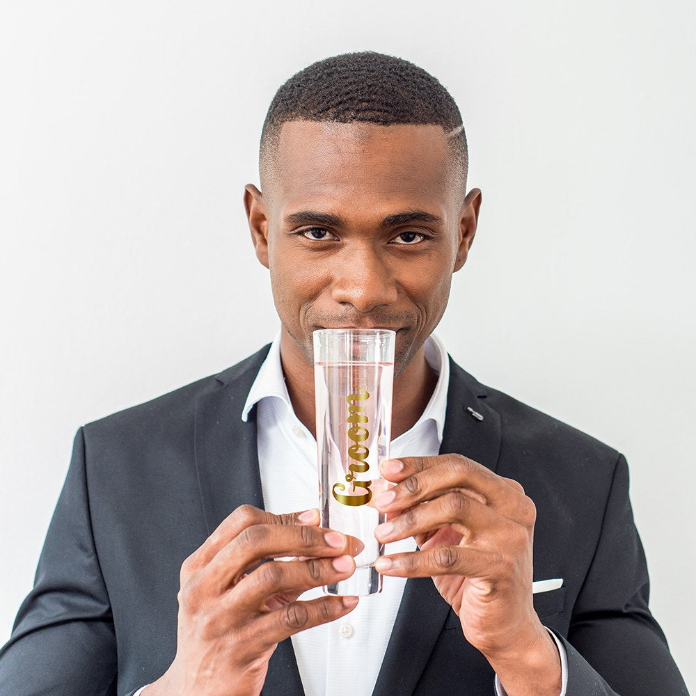 STEMLESS TOASTING CHAMPAGNE FLUTE FOR WEDDING PARTY - GROOM - AyaZay Wedding Shoppe