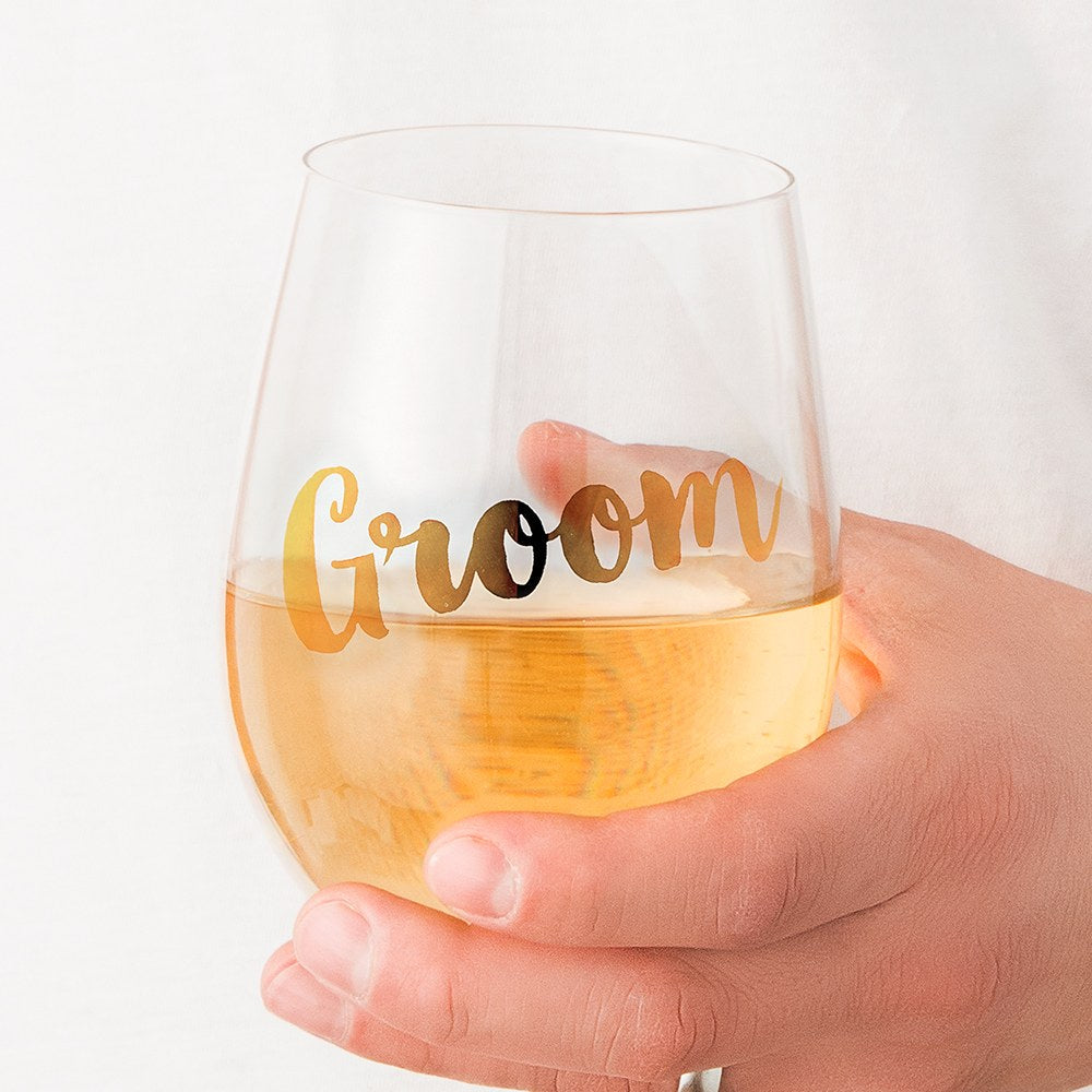 STEMLESS TOASTING WINE GLASS GIFT FOR WEDDING PARTY - GROOM