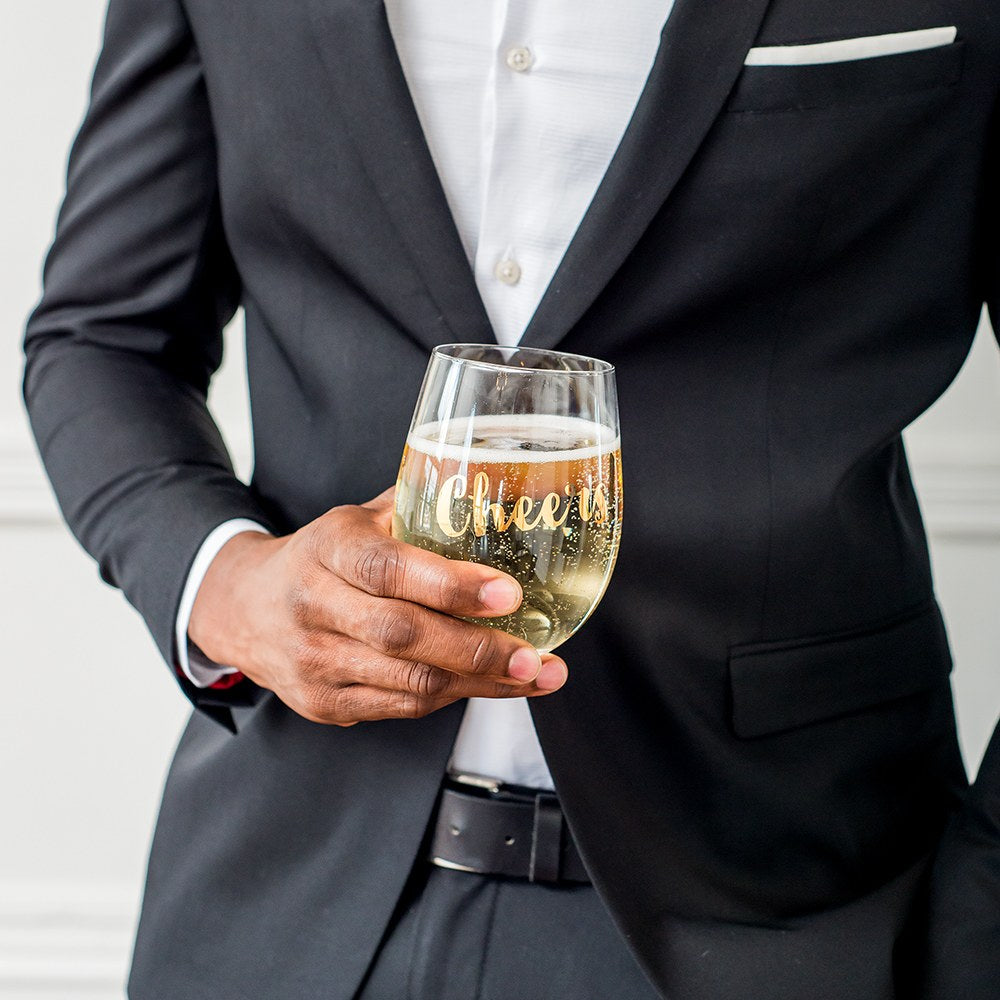 STEMLESS TOASTING WINE GLASS GIFT FOR WEDDING PARTY - CHEERS - AyaZay Wedding Shoppe