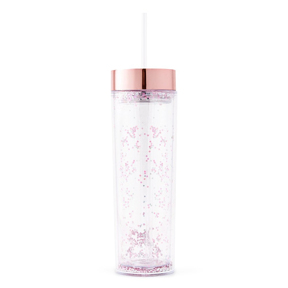 PLASTIC DRINK TUMBLER - ROSE GOLD SPARKLE - AyaZay Wedding Shoppe