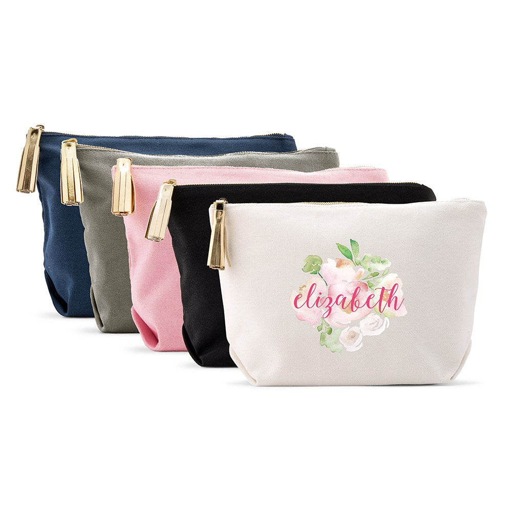 LARGE PERSONALIZED CANVAS MAKEUP & TOILETRY BAG FOR WOMEN - FLORAL GARDEN - AyaZay Wedding Shoppe