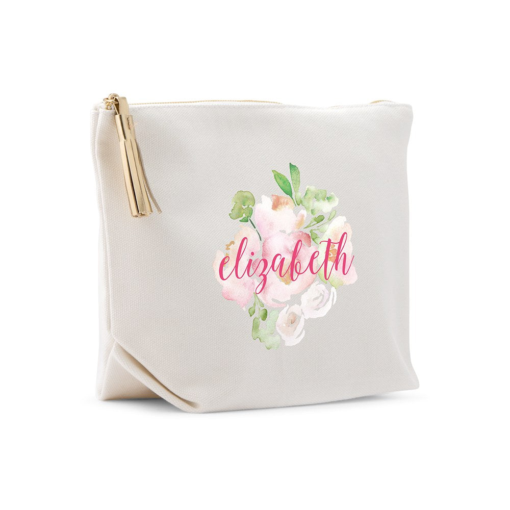 LARGE PERSONALIZED CANVAS MAKEUP & TOILETRY BAG FOR WOMEN - FLORAL GARDEN - AyaZay Wedding Shoppe