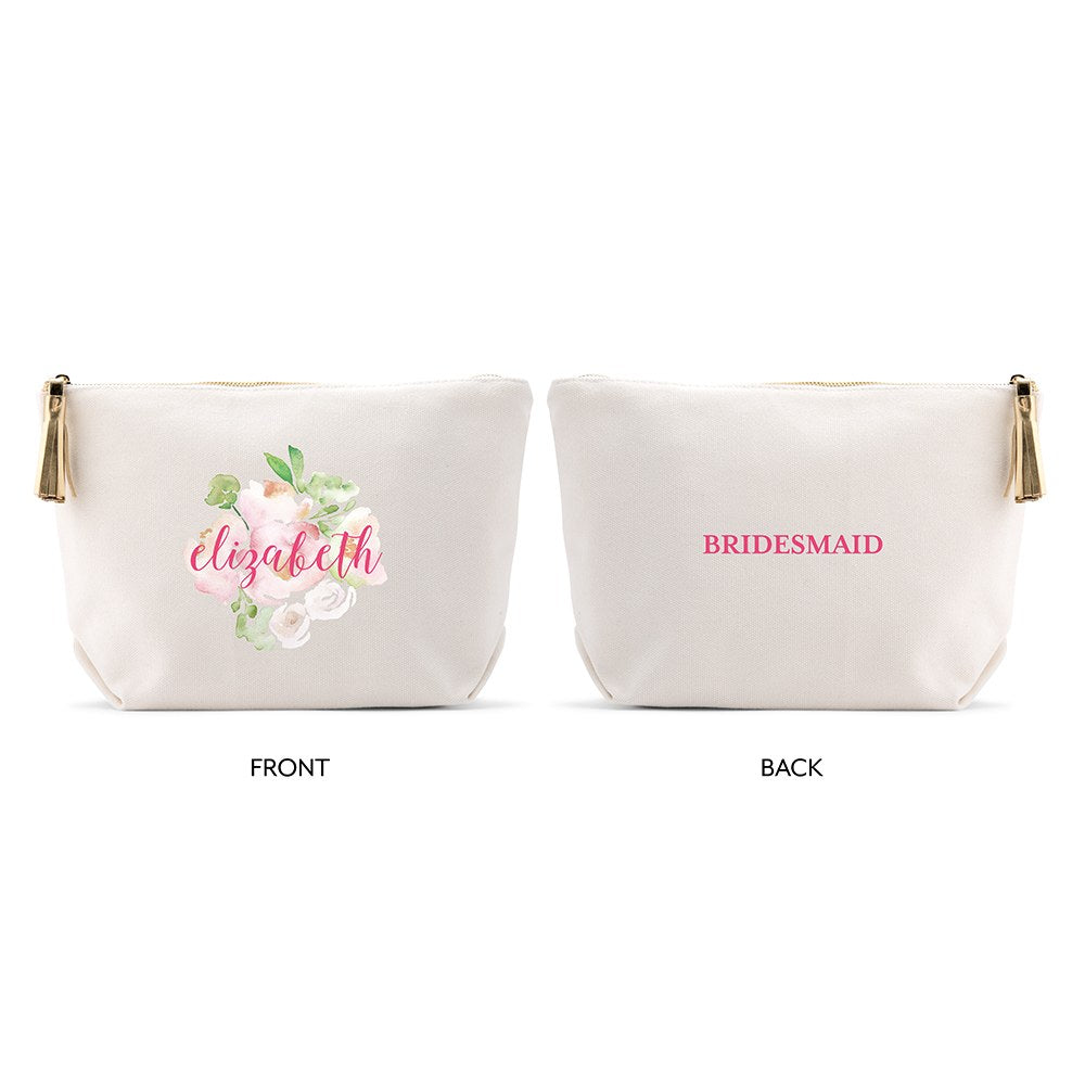LARGE PERSONALIZED CANVAS MAKEUP & TOILETRY BAG FOR WOMEN - FLORAL GARDEN - AyaZay Wedding Shoppe