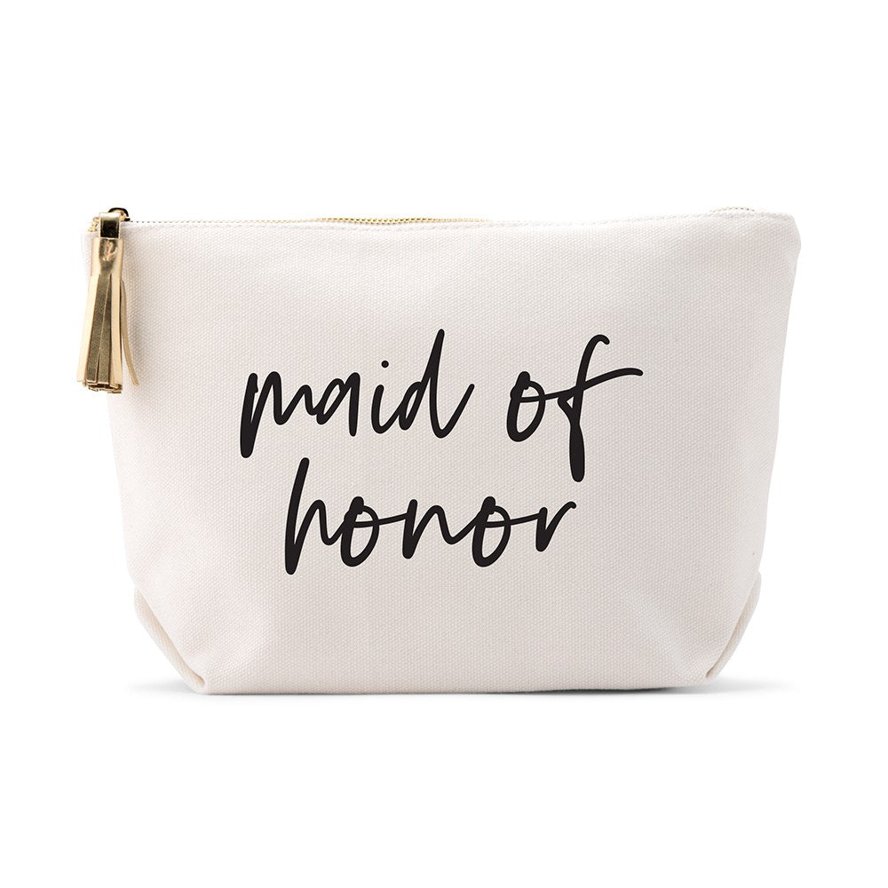 LARGE PERSONALIZED CANVAS MAKEUP & TOILETRY BAG FOR WOMEN - MAID OF HONOR SCRIPT - AyaZay Wedding Shoppe