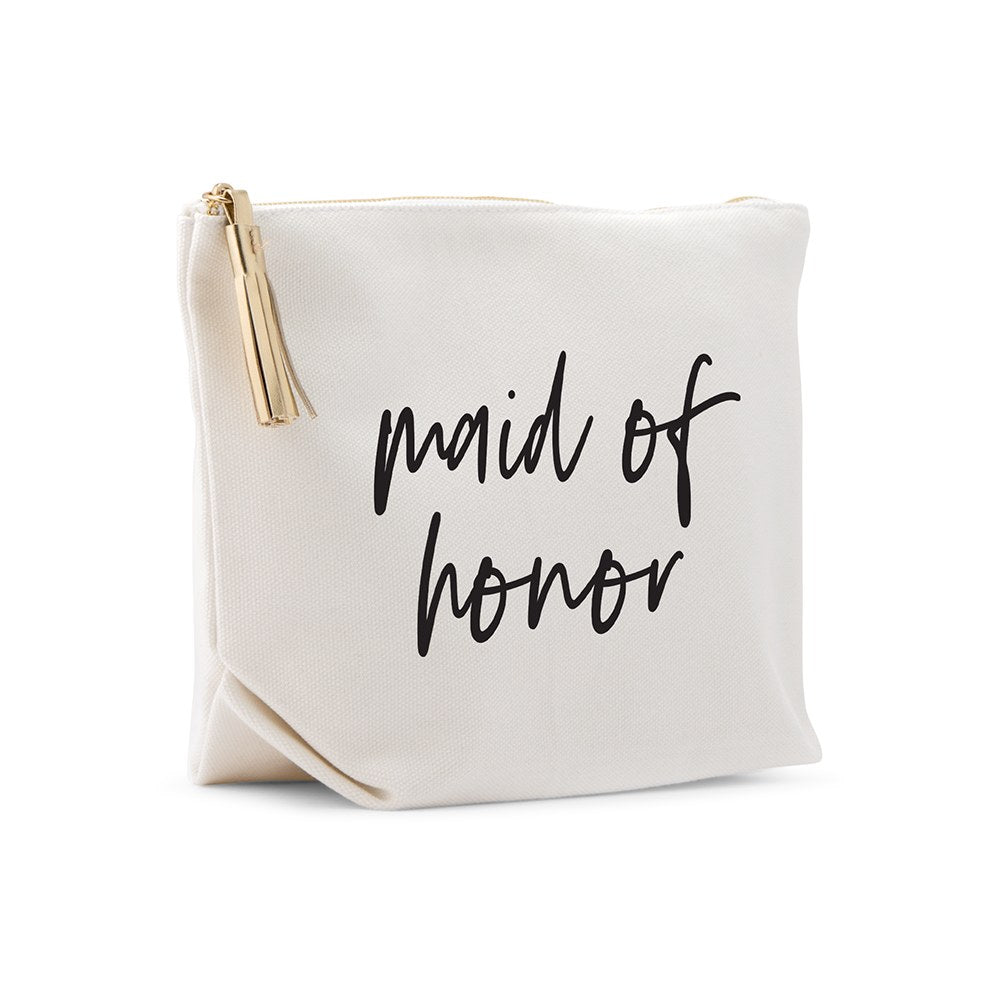 LARGE PERSONALIZED CANVAS MAKEUP & TOILETRY BAG FOR WOMEN - MAID OF HONOR SCRIPT - AyaZay Wedding Shoppe