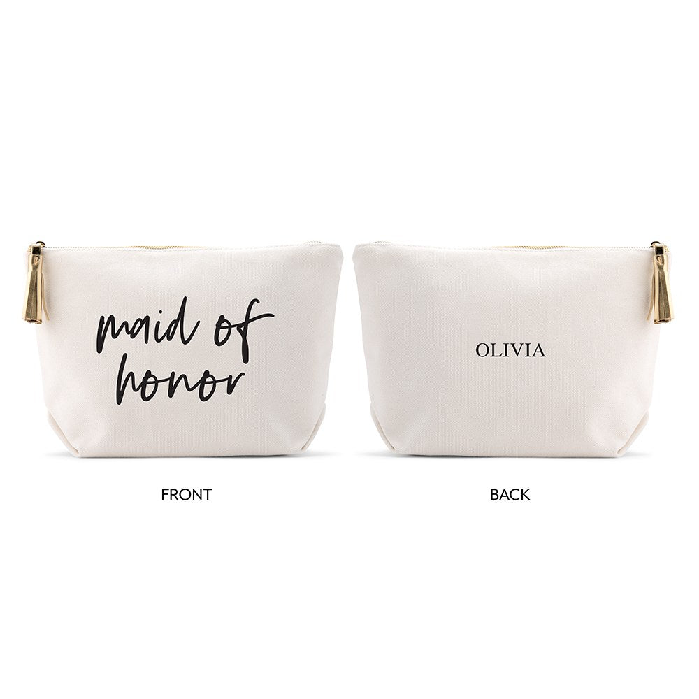 LARGE PERSONALIZED CANVAS MAKEUP & TOILETRY BAG FOR WOMEN - MAID OF HONOR SCRIPT - AyaZay Wedding Shoppe