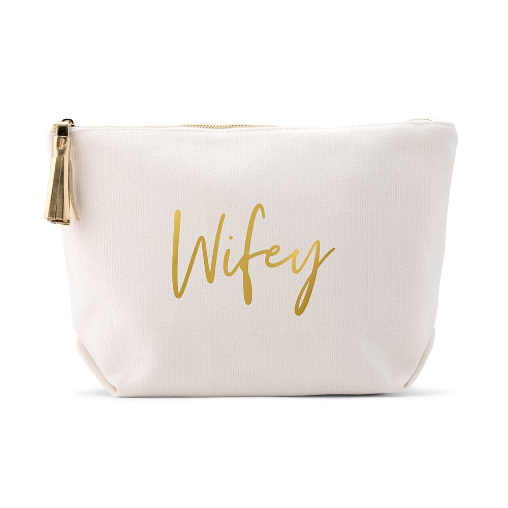 LARGE PERSONALIZED CANVAS MAKEUP & TOILETRY BAG FOR WOMEN - WIFEY SCRIPT