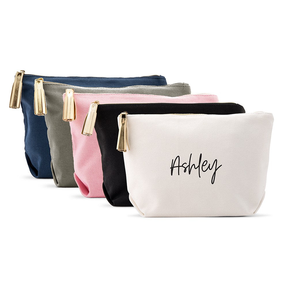 LARGE PERSONALIZED CANVAS MAKEUP & TOILETRY BAG FOR WOMEN - SCRIPT FONT
