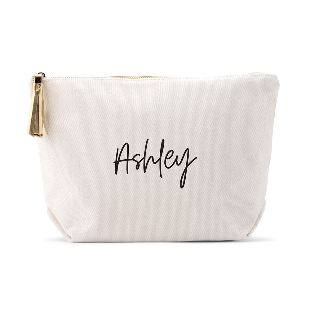 LARGE PERSONALIZED CANVAS MAKEUP & TOILETRY BAG FOR WOMEN - SCRIPT FONT