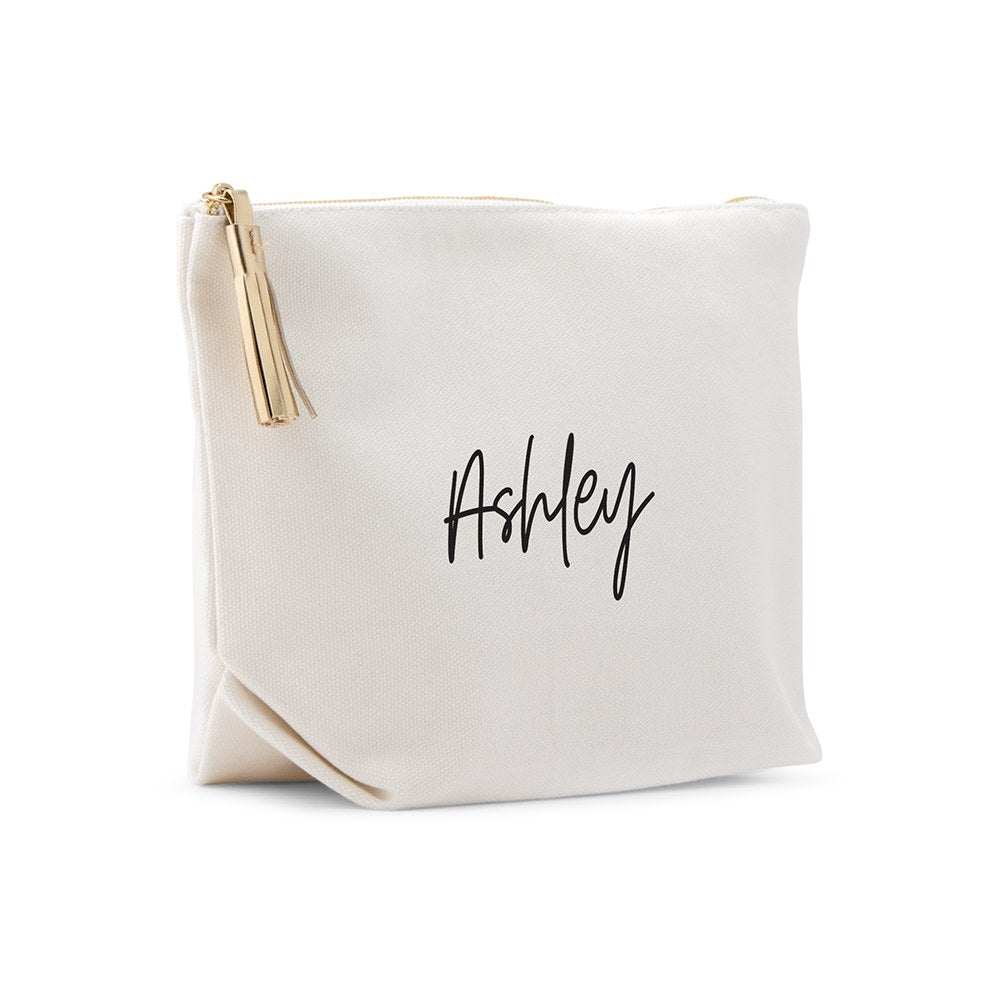 LARGE PERSONALIZED CANVAS MAKEUP & TOILETRY BAG FOR WOMEN - SCRIPT FONT