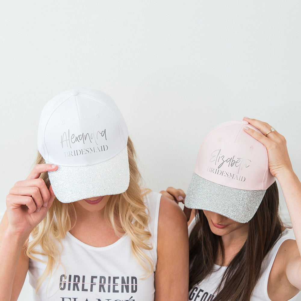 WOMEN'S WEDDING PARTY GLITTER HATS - SCRIPT & BLOCK