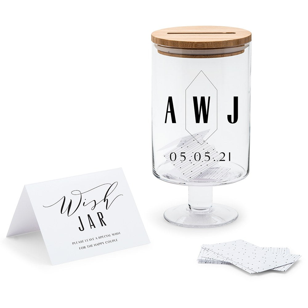 PERSONALIZED GLASS WEDDING WISHES GUESTBOOK JAR - GEO MONOGRAM