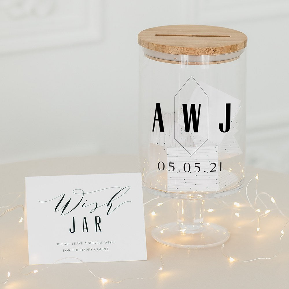 PERSONALIZED GLASS WEDDING WISHES GUESTBOOK JAR - GEO MONOGRAM