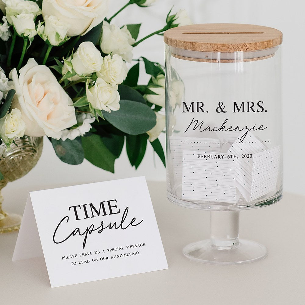 PERSONALIZED GLASS WEDDING WISHES GUESTBOOK JAR - MR. & MRS. - AyaZay Wedding Shoppe