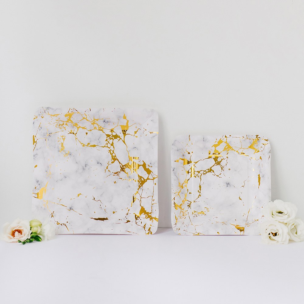 LARGE SQUARE DISPOSABLE PAPER PARTY PLATES - GEO MARBLE (8/pkg) - AyaZay Wedding Shoppe