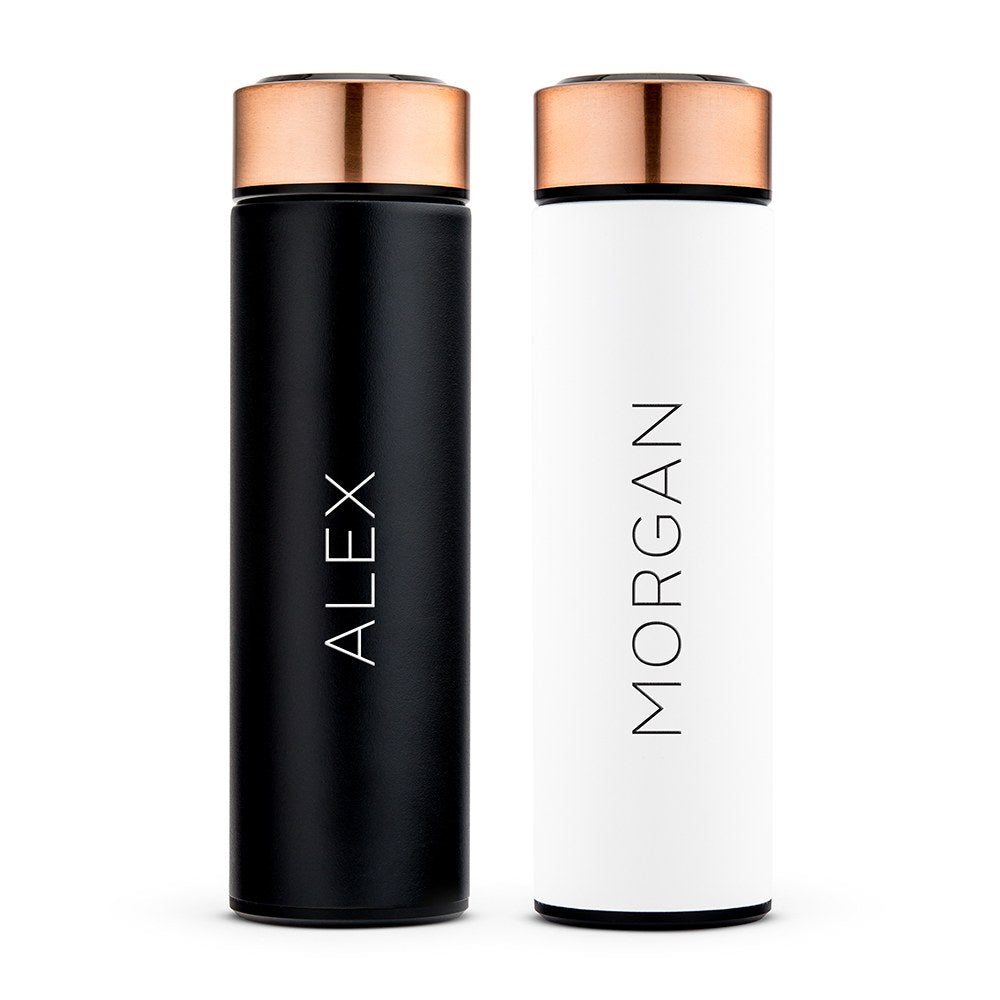 PERSONALIZED STAINLESS STEEL CYLINDER TRAVEL BOTTLE - CONTEMPORARY VERTICAL TEXT - AyaZay Wedding Shoppe