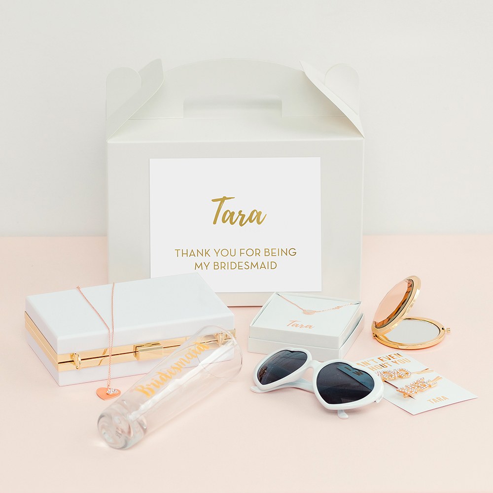 PERSONALIZED WHITE RECTANGLE PAPER BOX WITH HANDLE - CALLIGRAPHY - AyaZay Wedding Shoppe