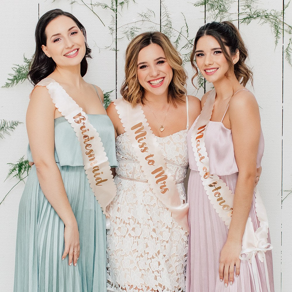 BLUSH PINK & ROSE GOLD SATIN BACHELORETTE PARTY SASH - MISS TO MRS - AyaZay Wedding Shoppe