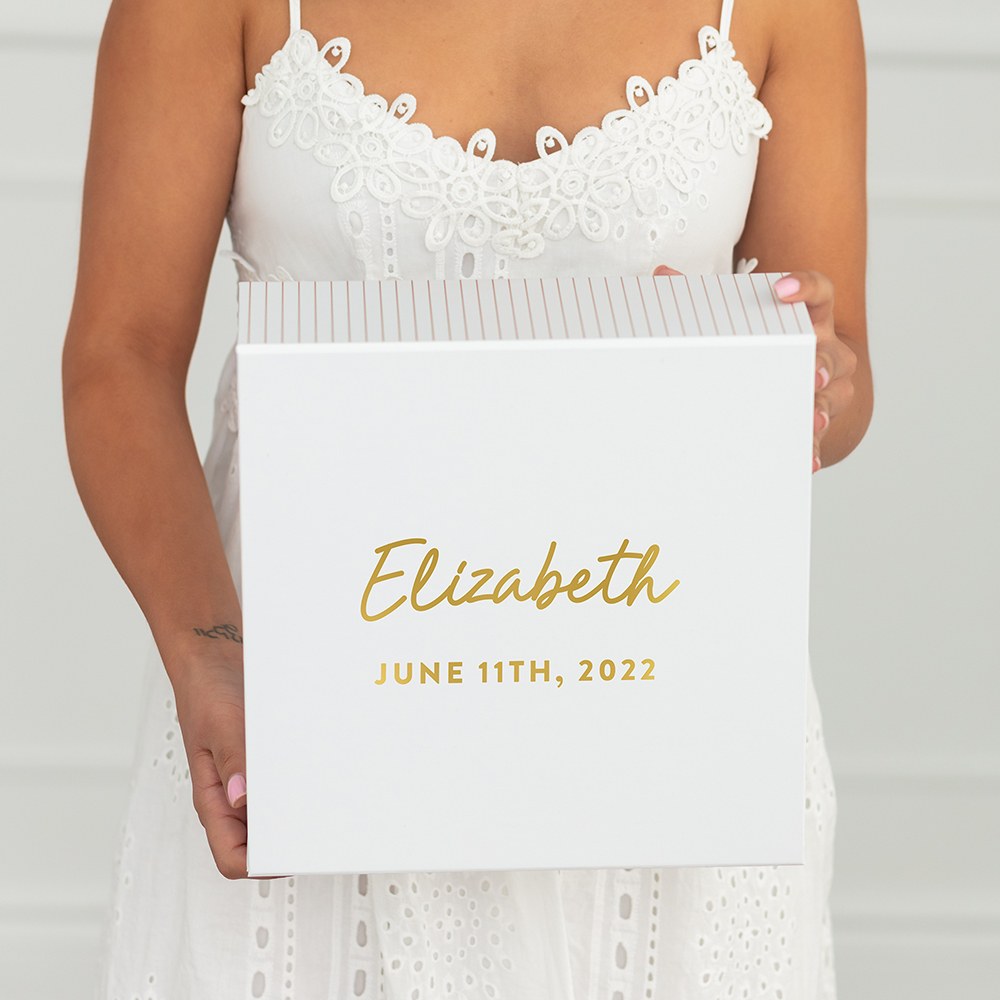LARGE PERSONALIZED WHITE BRIDAL PARTY GIFT BOX WITH MAGNETIC LID - SCRIPT FONT