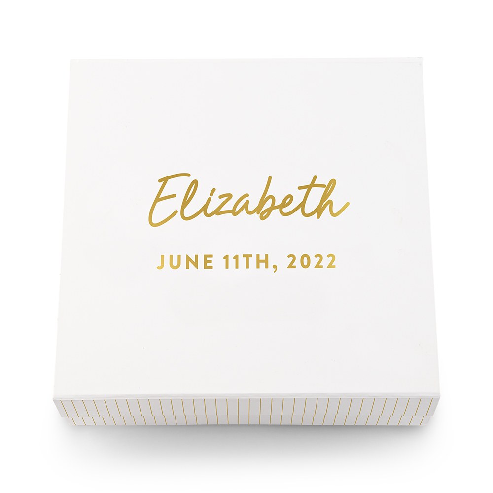 LARGE PERSONALIZED WHITE BRIDAL PARTY GIFT BOX WITH MAGNETIC LID - SCRIPT FONT