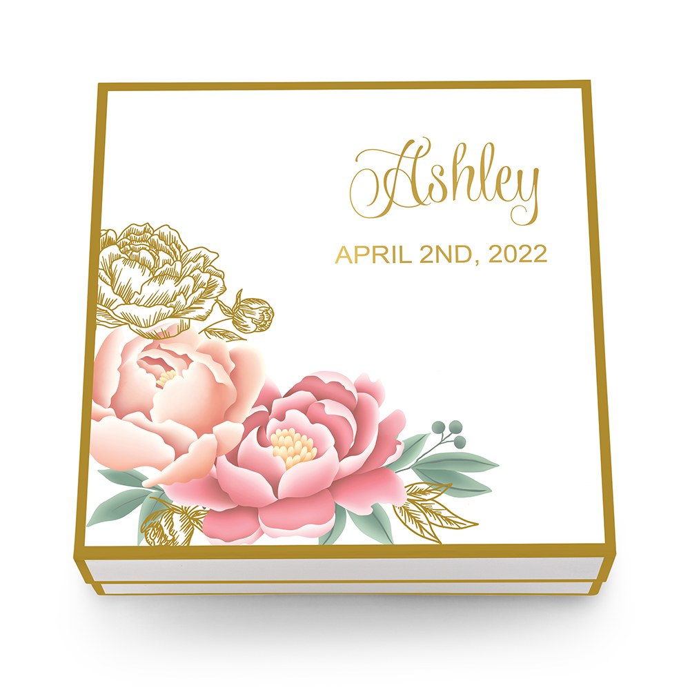 LARGE PERSONALIZED MODERN FLORAL BRIDAL PARTY GIFT BOX WITH MAGNETIC LID - CALLIGRAPHY