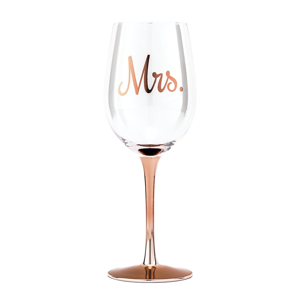 ROSE GOLD STEMMED 18 Oz. WINE GLASS - MRS - AyaZay Wedding Shoppe