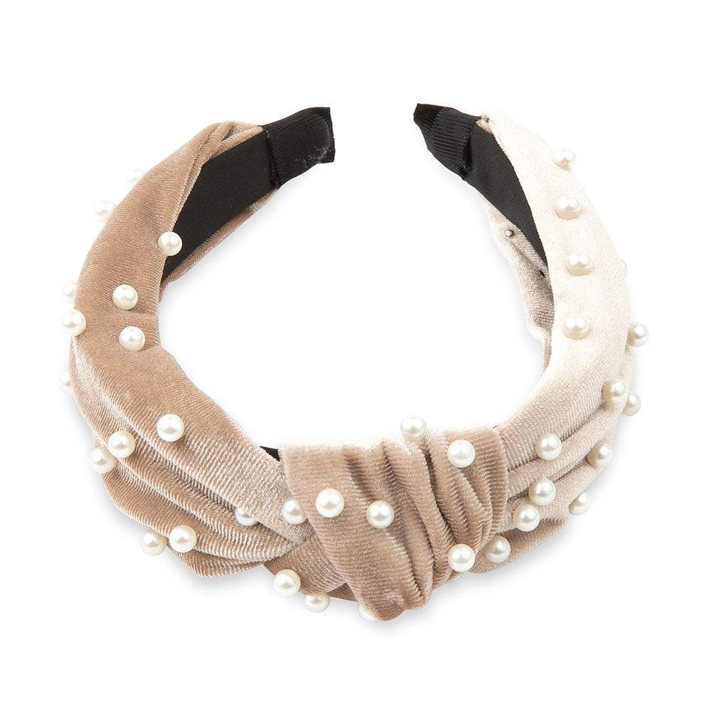 WIDE VELVET & PEARL KNOT HEADBAND - VARIOUS COLOURS