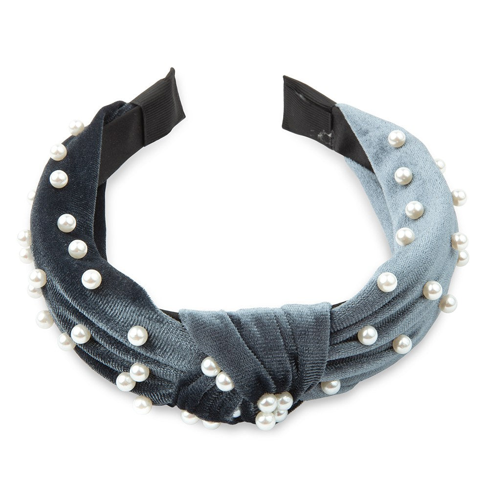 WIDE VELVET & PEARL KNOT HEADBAND - VARIOUS COLOURS
