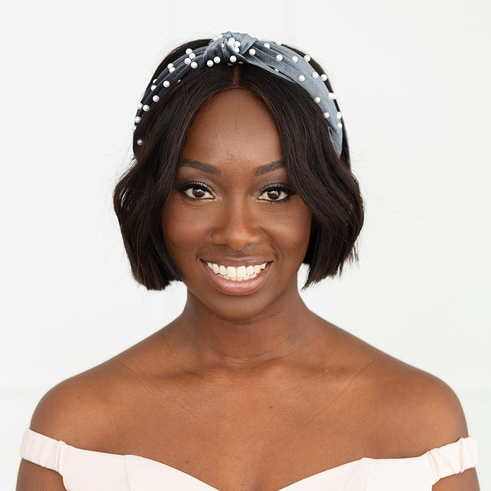 WIDE VELVET & PEARL KNOT HEADBAND - VARIOUS COLOURS