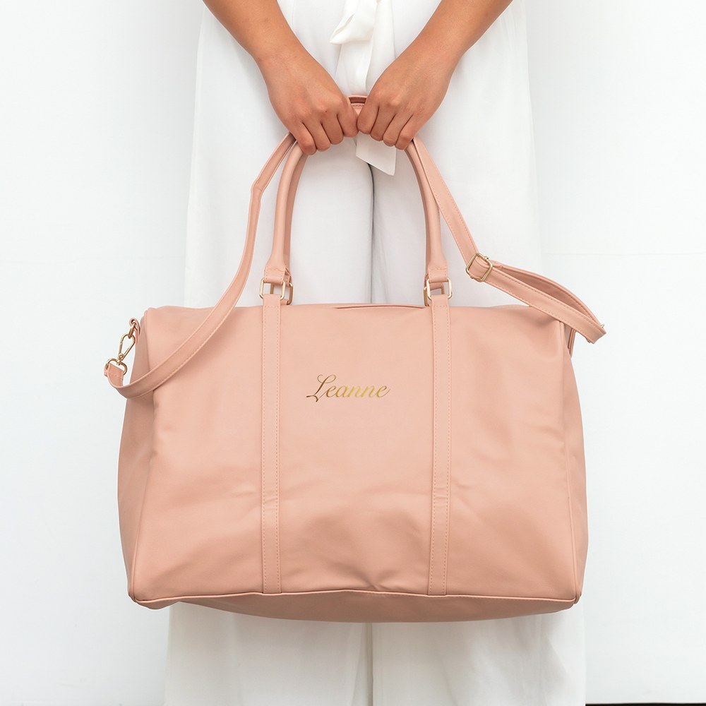 WOMEN'S CUSTOM EMBROIDERED VEGAN LEATHER WEEKEND TRAVEL BAG - AyaZay Wedding Shoppe