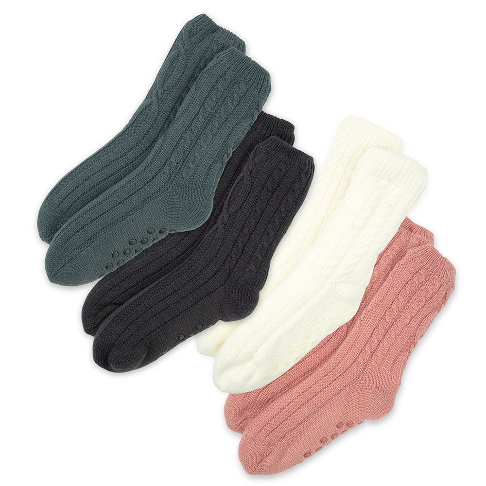 COZY SHERPA LINED CABLE KNIT SLIPPER SOCKS (sold by the pair) - AyaZay Wedding Shoppe