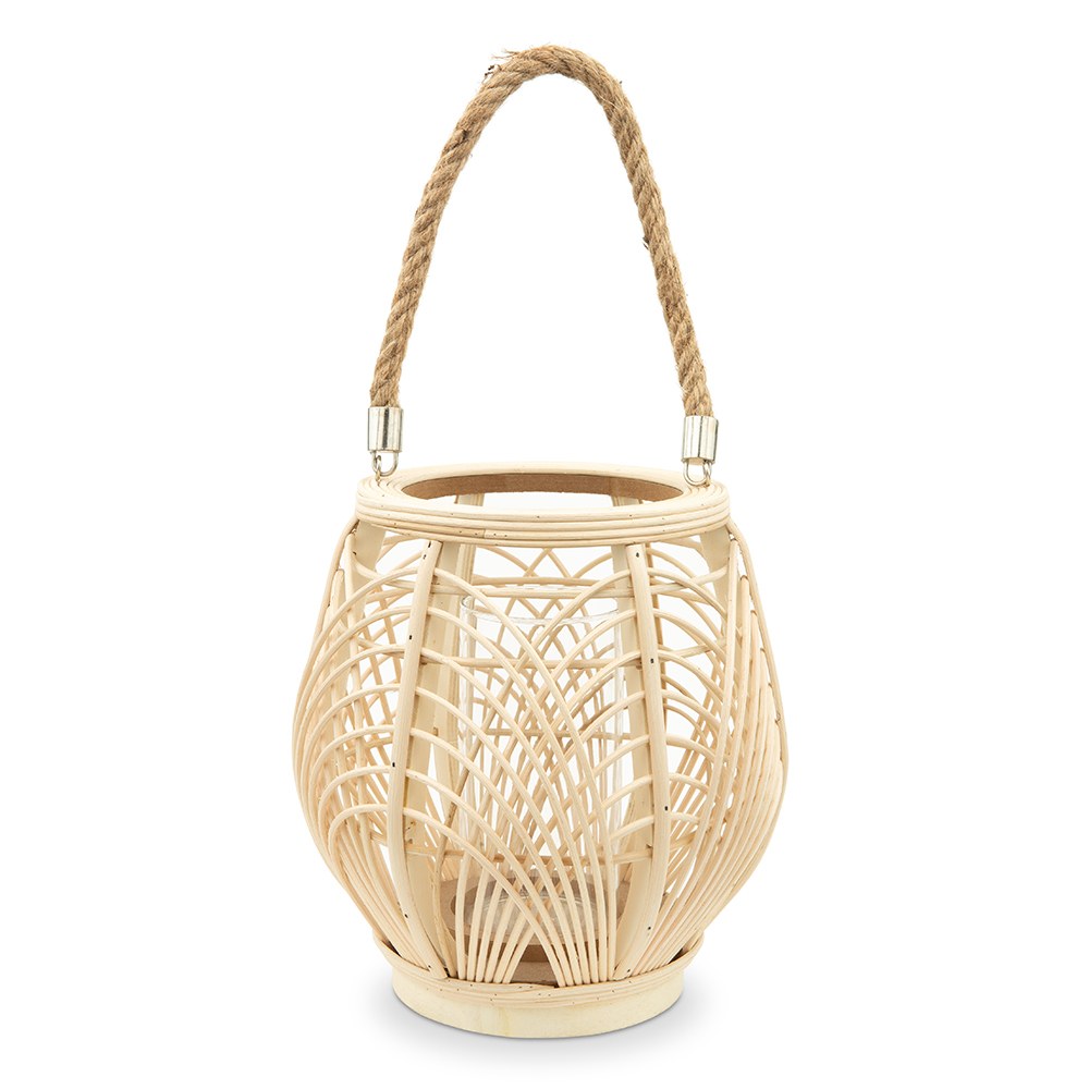 LARGE NATURAL HANGING LANTERN - RATTAN & GLASS - AyaZay Wedding Shoppe