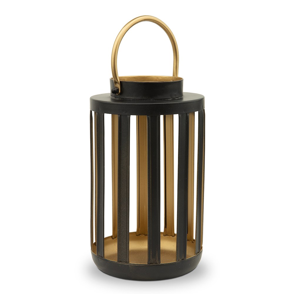 BLACK & GOLD METAL CYLINDER HANGING LANTERN - SET OF 2 - AyaZay Wedding Shoppe