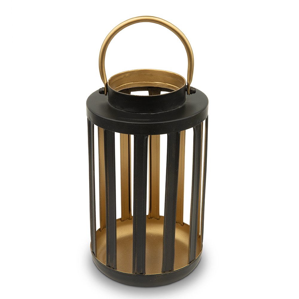 BLACK & GOLD METAL CYLINDER HANGING LANTERN - SET OF 2 - AyaZay Wedding Shoppe