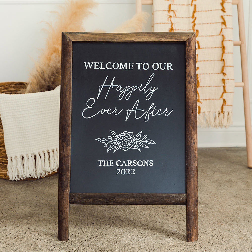 FRAMED RECTANGULAR CHALKBOARD EASEL SIGN - NATURAL WOOD - AyaZay Wedding Shoppe