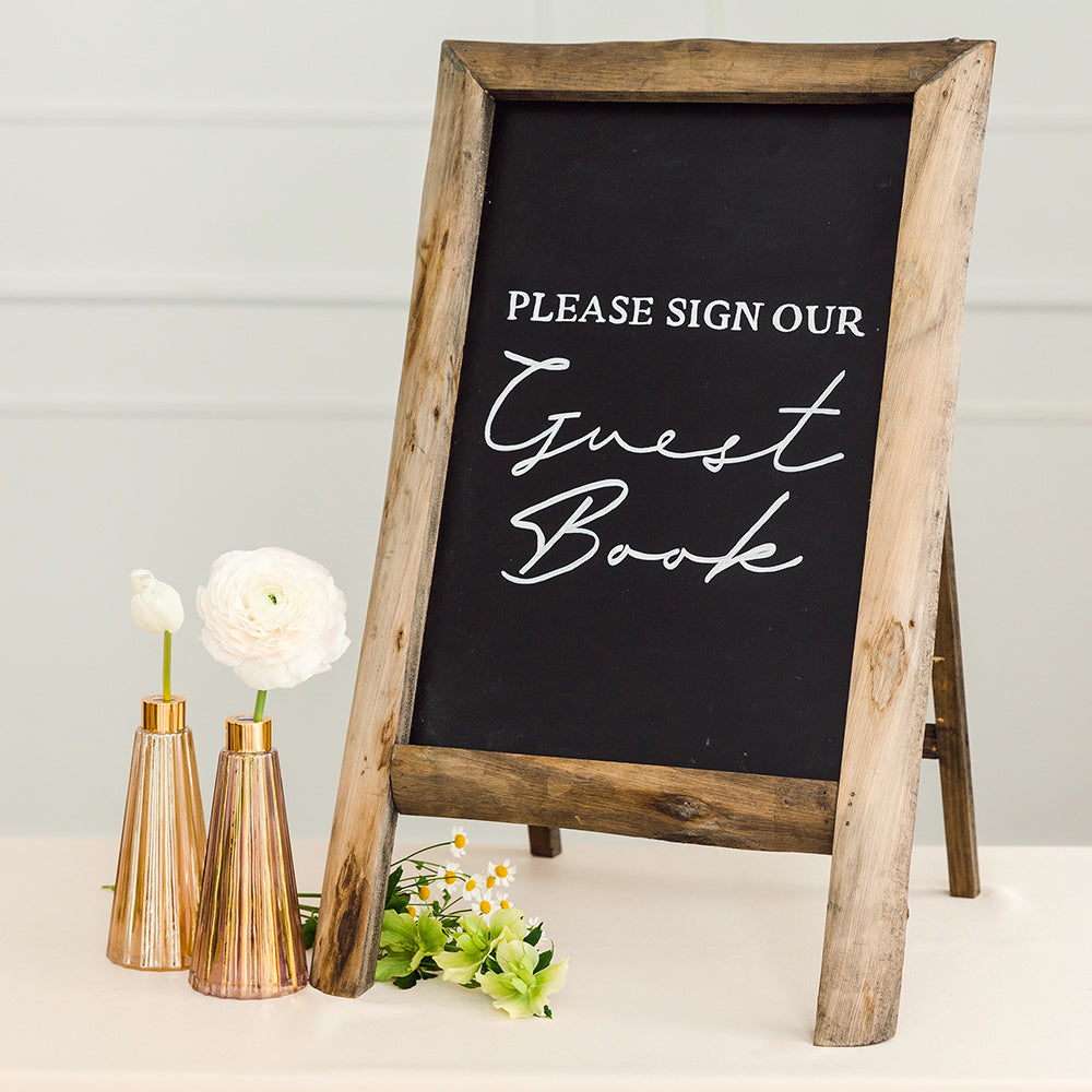 FRAMED RECTANGULAR CHALKBOARD EASEL SIGN - NATURAL WOOD - AyaZay Wedding Shoppe