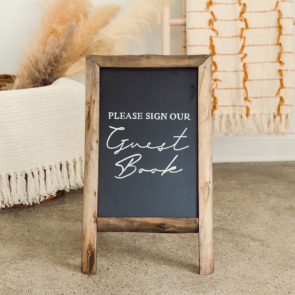 FRAMED RECTANGULAR CHALKBOARD EASEL SIGN - NATURAL WOOD - AyaZay Wedding Shoppe